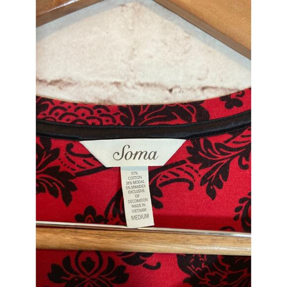 Soma Nightgown Womens Medium Red Jacquard Print Cotton Modal Stretch Pajamas - Picture 2 of 13
